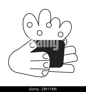 Potted plant holding cartoon hands outline illustration Stock Vector