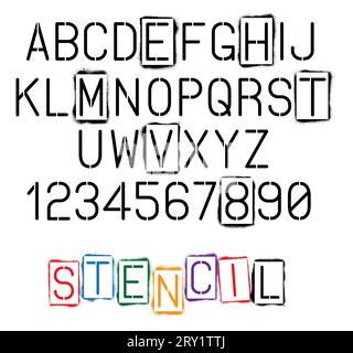 Stencil letters and numbers set. Spray paint stencil template, simple  military style alphabet. Font for messages on wall, army or combat games.  Vector Stock Vector Image & Art - Alamy