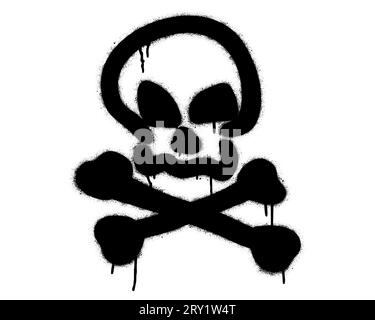 Isolated spray graffiti death warning emoji SKULL AND CROSSBONES over white. Stock Vector