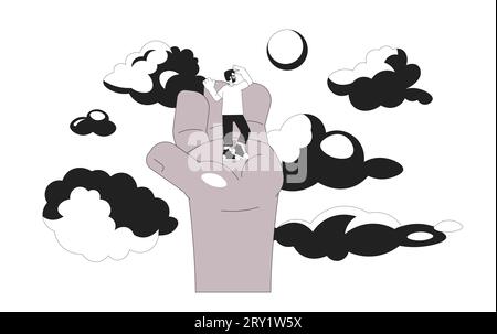 Dreaming high black and white 2D illustration concept Stock Vector