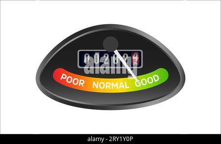 Modern 3D balance meter with emotional scale like good, normal, poor for 2024 calendar. Success and wellbeing concept in bold design for business Stock Vector