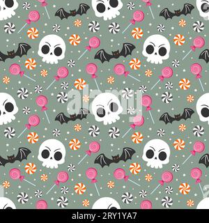Halloween pattern background with halloween candy and skull Stock Vector