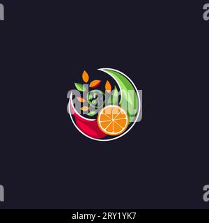Bright colorful delicious fruit slice icon. Healthy natural organic food symbol. Abstract versatile graphic logo, creative flat design for cafe Stock Vector