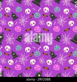Happy halloween or party invitation background with halloween pattern. pattern with spiderwebs and tombstones Stock Vector