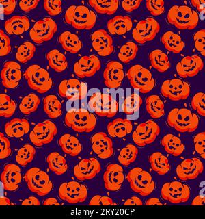 Halloween pattern with halloween pumpkins on dark background Stock Vector