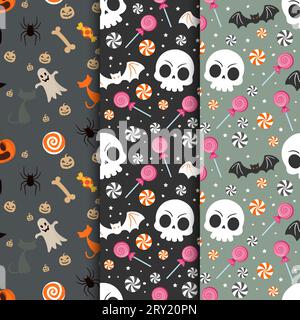 Halloween patterns collection with candy and skull Stock Vector