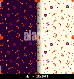 Halloween patterns collection for wrapping paper with pumpkin skull and bats Stock Vector