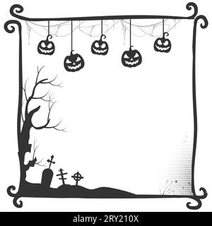 Halloween themed photo frame with halftone and halloween tree Stock Vector