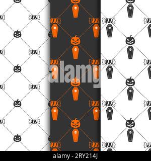 Halloween patterns collection with halloween candy skull and witch hat Stock Vector