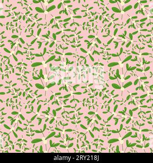 Seamless pattern with mistletoe branches and berries. Vector flat cartoon illustration for Holiday decoration. Christmas Floral season wrapping paper, Stock Vector