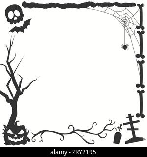 Halloween frame border silhouette with halloween elements Stock Vector
