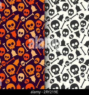 Halloween patterns collection with halloween skull tombstone and bones Stock Vector