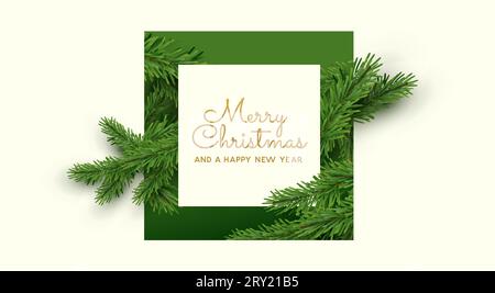 Festive natural christmas layout message with spruce tree cuttings. Vector illustration. Stock Vector
