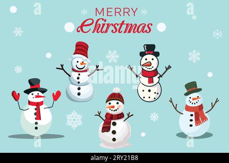 Merry Christmas Snowman Vector Collection, Greetings card, flyer, Christmas cover, banner Stock Vector