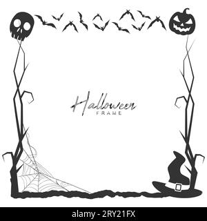 Halloween silhouette decorative frame with spider frame and creepy tree Stock Vector