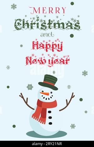 Merry Christmas and Happy New Year Vector editable Design with snowman Stock Vector