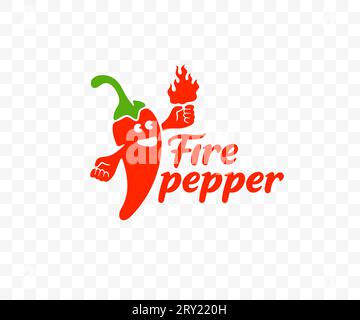 Spicy or hot chili pepper holding fire in hand, graphic design. Food, meal, spicy, spice or spicey, vegetable and cayenne, vector design Stock Vector