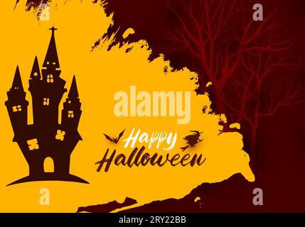 Happy halloween background illustration with grunge shape and haunted castle Stock Vector