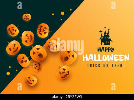 Realistic halloween background with pumpkin face for halloween celebration Stock Vector