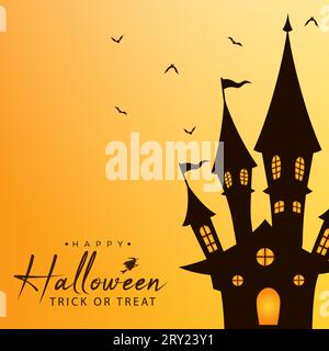 Halloween invitation or wish card background illustration with halloween text and haunted castle Stock Vector
