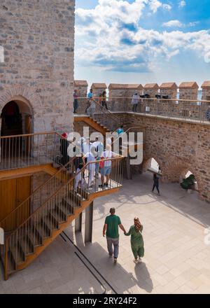 Istanbul, Turkey - September 17, 2023: Tourists visiting the interior of the Maiden's Tower Stock Photo