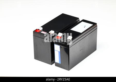 Sealed UPS batteries, 12 v sealed lead acid ups battery isolated on white background. Stock Photo