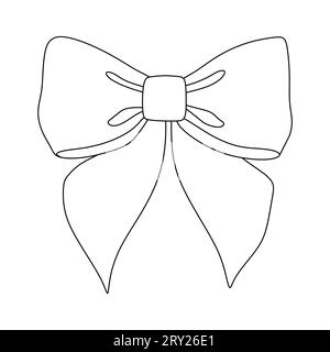 Ribbon Bow linear icon hand drawn vector design illustration. Holiday and Greeting card template for decoration, Card, Coloring book. Black and white Stock Vector