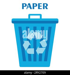 Realistic blue trash can. Waste bin with lid and wheels. Eco concept. Vector. Stock Vector