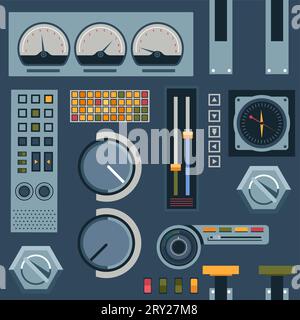 Control panel with buttons and knobs, vectors Stock Vector