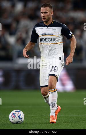 Alexis Blin of US Lecce in action during the Serie A football match between Juventus FC and US Lecce. Stock Photo