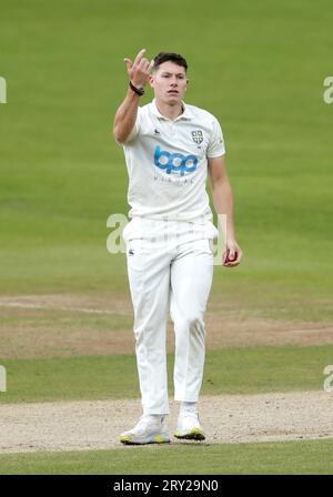 Durham bowler Matthew Potts during day three of the LV= Insurance County Championship match at the Seat Unique Riverside, Chester-le-Street. Picture date: Thursday September 28, 2023. Stock Photo