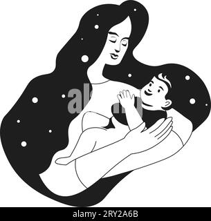 Motherhood and parenting, woman holding infant Stock Vector