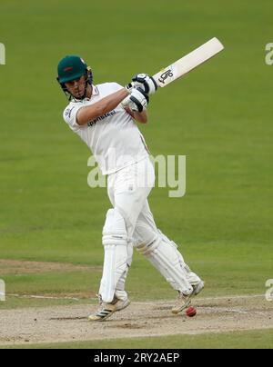 Leicestershire's Will Davis batting during day three of the LV= Insurance County Championship match at the Seat Unique Riverside, Chester-le-Street. Picture date: Thursday September 28, 2023. Stock Photo