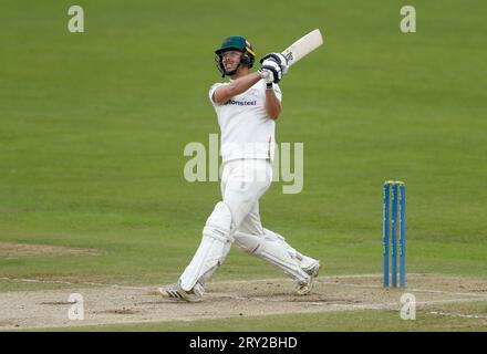 Leicestershire's Will Davis batting during day three of the LV= Insurance County Championship match at the Seat Unique Riverside, Chester-le-Street. Picture date: Thursday September 28, 2023. Stock Photo