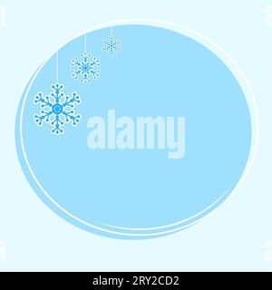 Round blue background with paper snowflakes garland. Christmas holiday banner decoration element. Simple flat vector isolated on blue background Stock Vector