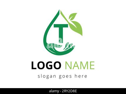 Letter T With Charity Help Hands Logo Design Vector Template. Healthcare Care, Foundation with Hand Symbol Stock Vector