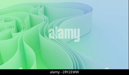 Abstract 3d illustration of background of bright abstract green and blue curved folds Stock Photo