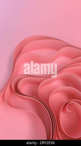 Abstract 3d illustration of top view of background of bright abstract pink curved folds Stock Photo