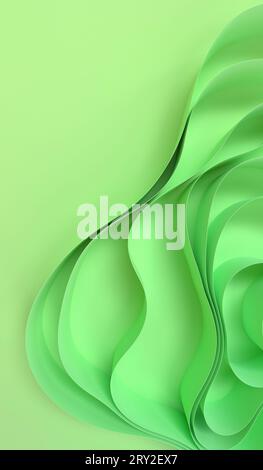 Abstract 3d illustration of top view of background of bright abstract green curved folds Stock Photo