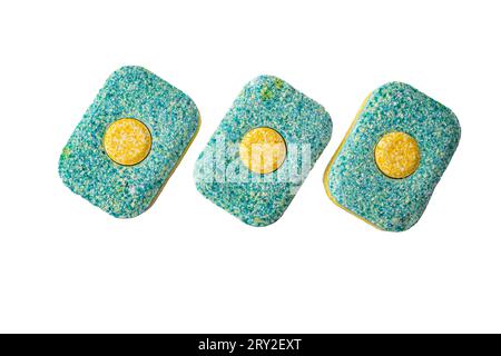 tablets for washing dishes in a dishwasher on a white background. High quality photo Stock Photo
