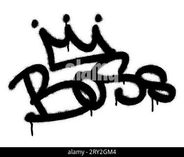 Spray graffiti tagging word BOSS and stylized crown. Stock Vector