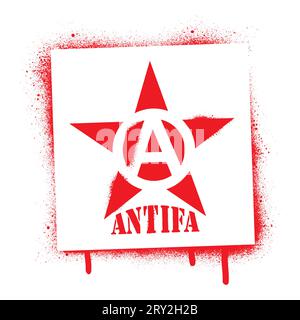 Red star spray paint graffiti stencil and ANTIFA quote. Common name for militant and radical antifascists, communists, leftists and anarchists. Stock Vector