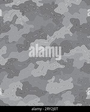 Urban camouflage seamless pattern. Concentric lines texture. Black, white and gray shades. Stock Vector