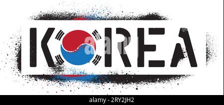 Patriotic ''Korea'' quote and Yin Yang (Unity within diversity) -  korean national symbol and flag. Spray graffiti multi-layer stencil. Stock Vector