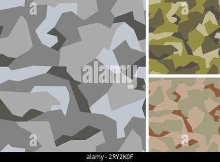 Swedish camouflage geometric seamless pattern. Urban, woodland and desert color scheme. Stock Vector