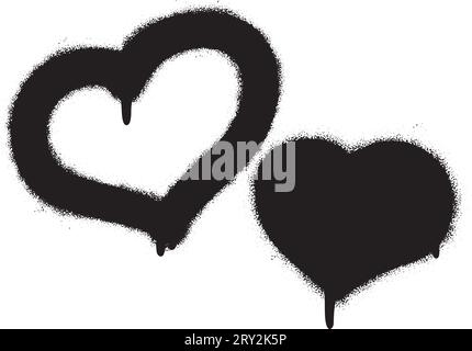 Two spray graffiti hearts on white. Fall in love and St. Valentine's day concept on February 14th. Stock Vector