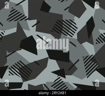 Urban splintered camouflage with diagonal lines. Seamless pattern. Black and gray shades. Stock Vector