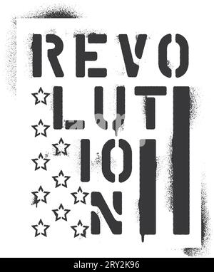 ''Revolution'' inscription and elements of the U.S. flag - stars and bars. Spray graffiti stencil. Stock Vector