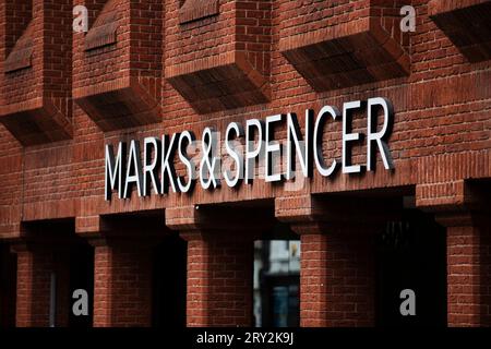 close-up of Marks & Spencer shop front signage  - Exeter Stock Photo