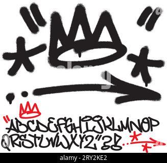 Spray graffiti tagging signs (crown, stars, arrow, quotation marks, dots). Part 8 Stock Vector